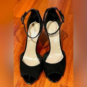 Franco Sarto Black Open Toe Ankle Strap Heels